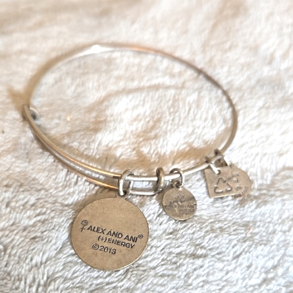 #094 Alex And Ani Silver Paw Print Charm Bracelet - Picture 3 of 3